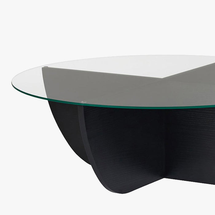 NESIA Table basse en verre piètement couleur bois noir D90 cm
