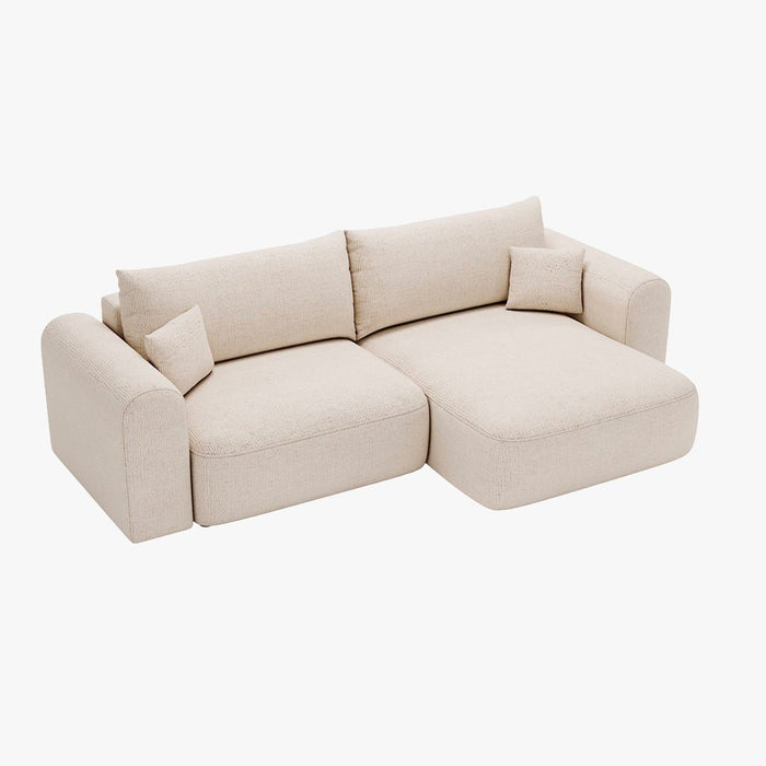 NIRA Canapé d'angle convertible réversible avec coffre en tissu beige