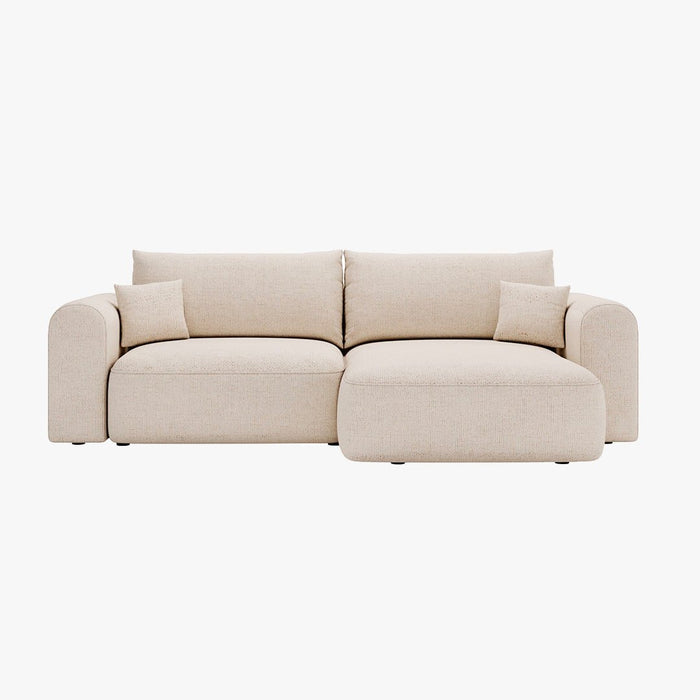 NIRA Canapé d'angle convertible réversible avec coffre en tissu beige