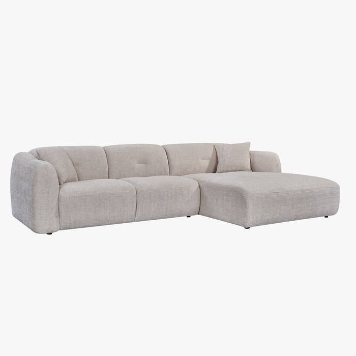 NOELIA Canapé d'angle en tissu capitonné beige - Angle droit