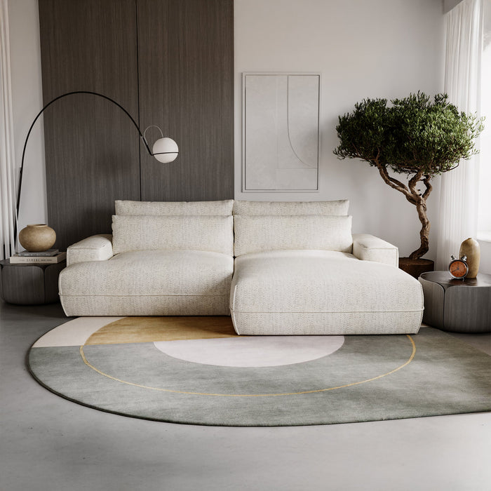 NOEMIA Canapé d'angle convertible avec coffre en tissu beige - Angle droit