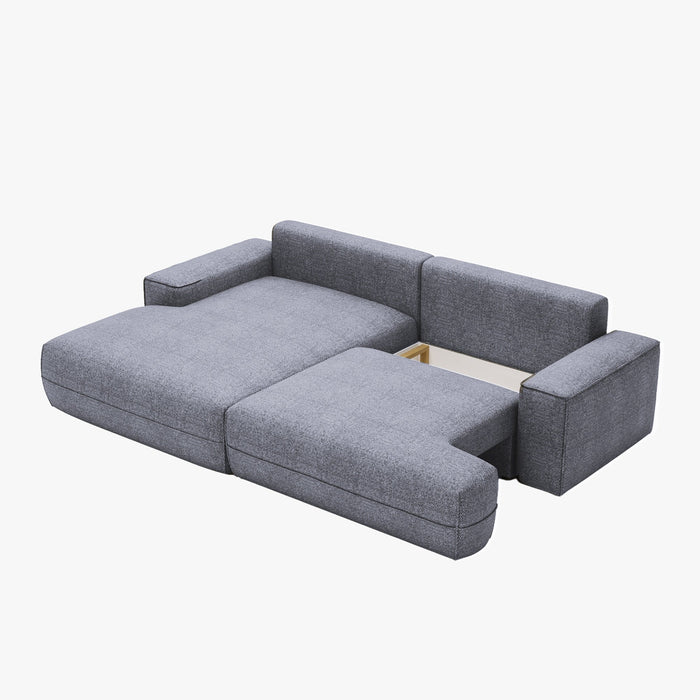 NOEMIA Canapé d'angle convertible avec coffre en tissu gris clair - Angle gauche