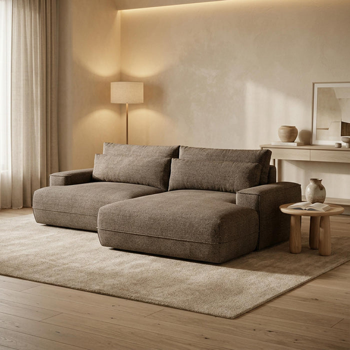 NOEMIA Canapé d'angle convertible avec coffre en tissu taupe - Angle droit – Canapé d'angle convertible Mobilier Deco