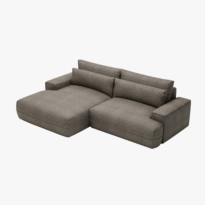 NOEMIA Canapé d'angle convertible avec coffre en tissu taupe - Angle gauche