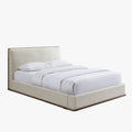 NORIA Lit double en tissu beige et bois foncé 140x190 cm