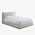 NORIA Lit double en tissu beige et bois foncé 160x200 cm