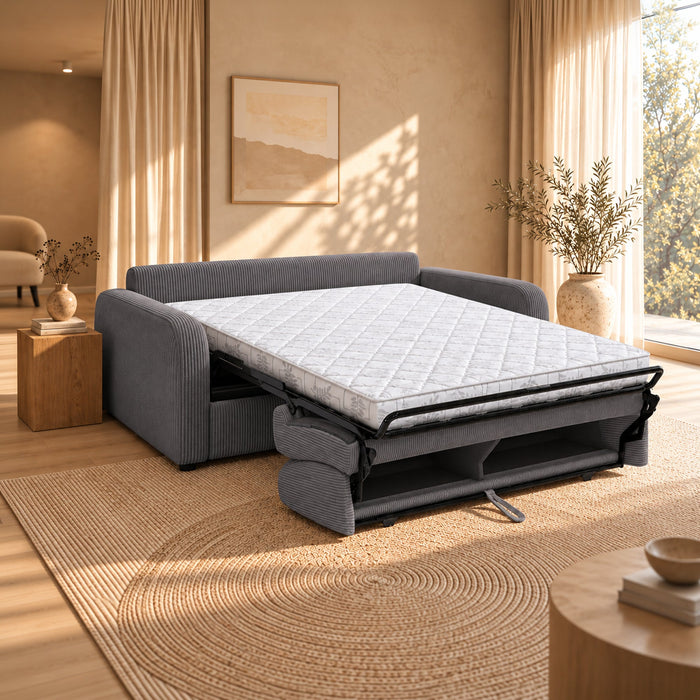 OLIVIER Canapé 3 places convertible en velours côtelé anthracite matelas Memory 14 cm – Canapés convertibles – vue 2