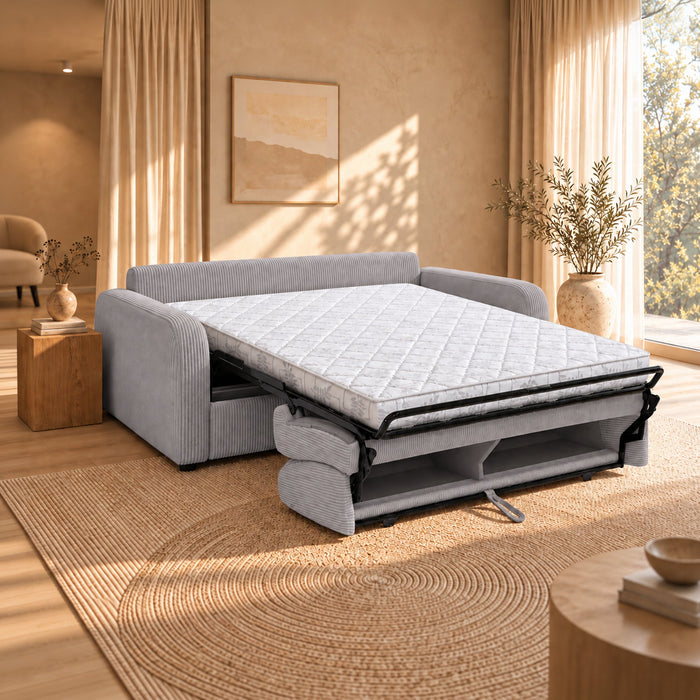 OLIVIER Canapé 3 places convertible en velours côtelé gris matelas Memory 14 cm – Canapés convertibles – vue 2