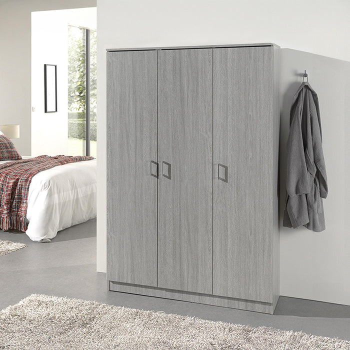 RAY XL Armoire 3 portes 4 étagères couleur chêne gris