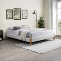 RAYA Lit double tissu bouclette blanc pieds en bois 160x200 cm