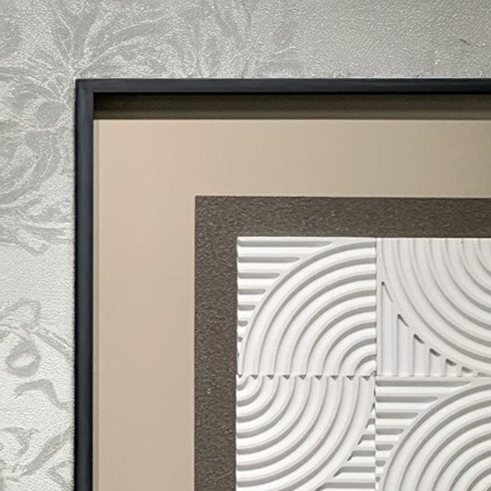 RIVANA Tableau peinture à l'huile beige relief carré cadre aluminium - 50x50 cm