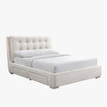 RODRIGO Lit double en tissu blanc écru avec 2 tiroirs 160x200 cm