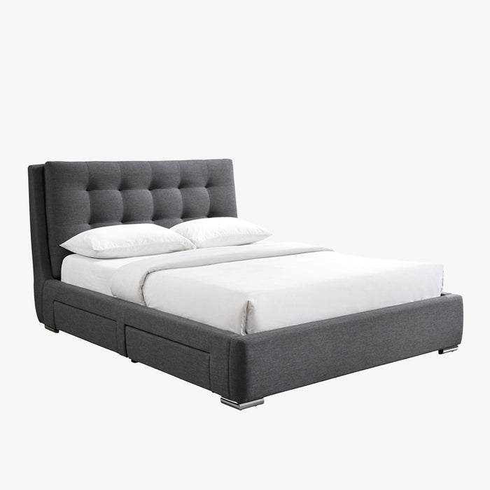RODRIGO Lit double en tissu gris foncé avec 2 tiroirs 180x200 cm