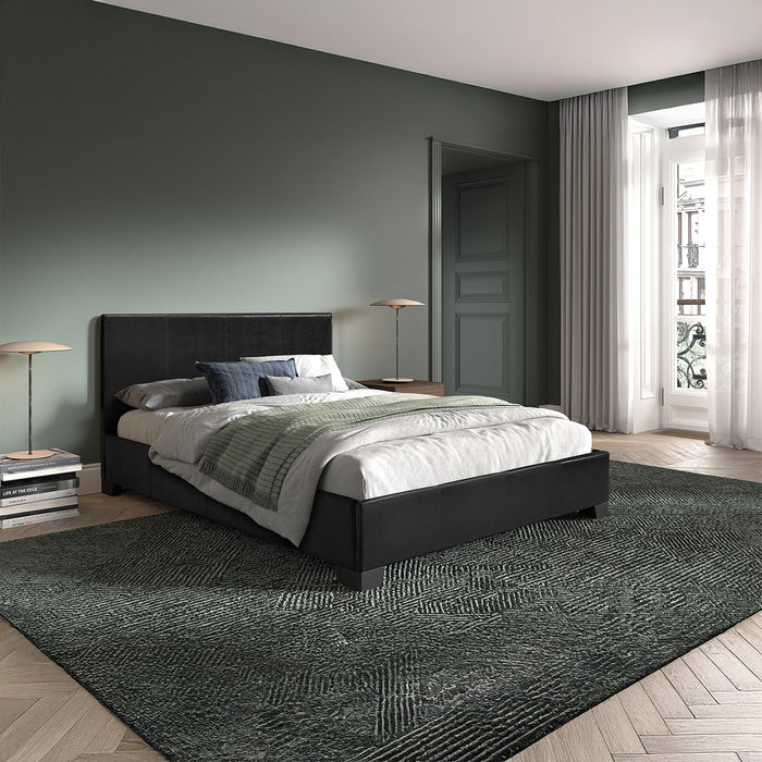 ROMA Lit double en simili cuir noir 140x200 cm