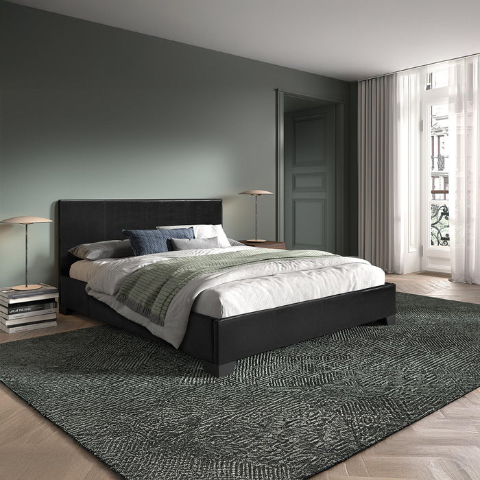 ROMA Lit double en simili cuir noir 160x200 cm
