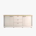 ROMANE Buffet 2 portes 3 tiroirs couleur chêne blanc et bois clair