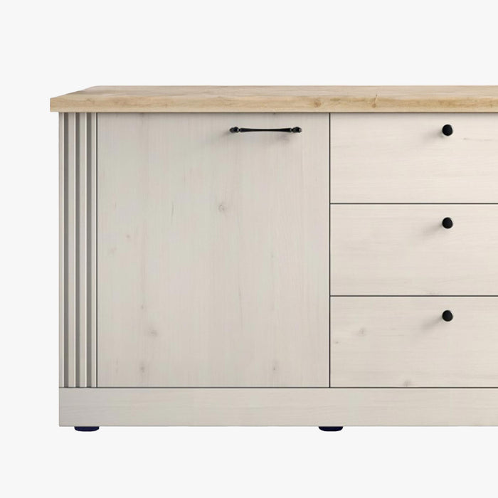 ROMANE Buffet 2 portes 3 tiroirs couleur chêne blanc et bois clair