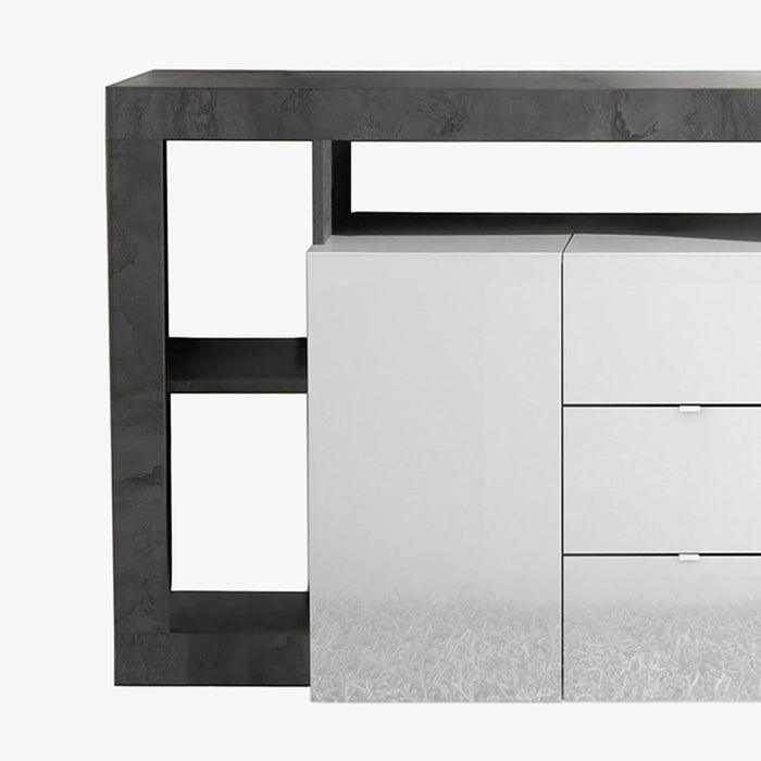 RONICA Buffet 2 portes 3 tiroirs gris et blanc