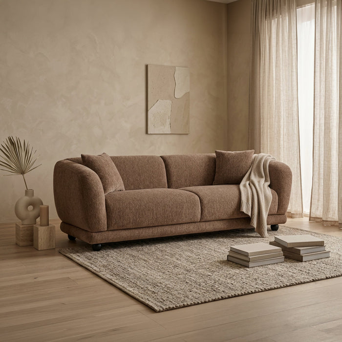 RUMY Canapé 3 places en tissu taupe