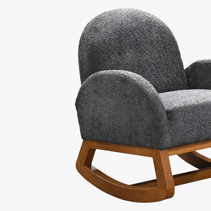 RUSSO Fauteuil à bascule effet peau de mouton gris foncé et bois clair