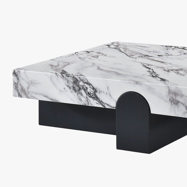 RUYA Table basse carrée marbre d'ingénierie blanc socle noir