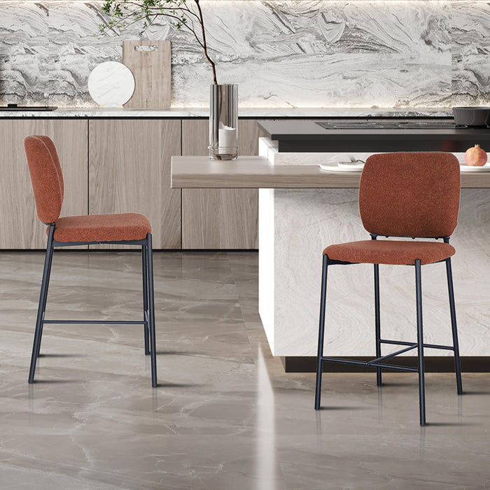 SAFIA Lot de 2 tabourets tissu rouille piètement métal noir