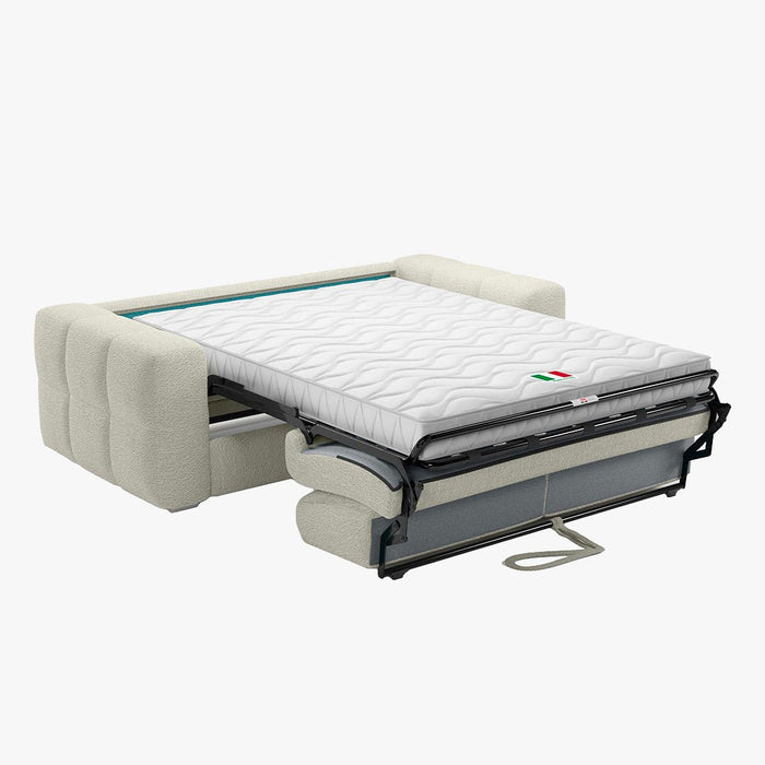 SAMINA Canapé 3 places convertible en tissu bouclette beige matelas Memory 14 cm