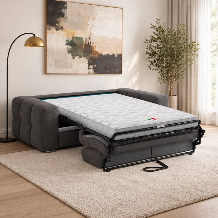 SAMINA Canapé 3 places convertible en tissu bouclette gris foncé matelas Memory 14 cm – Canapés convertibles Mobilier Deco