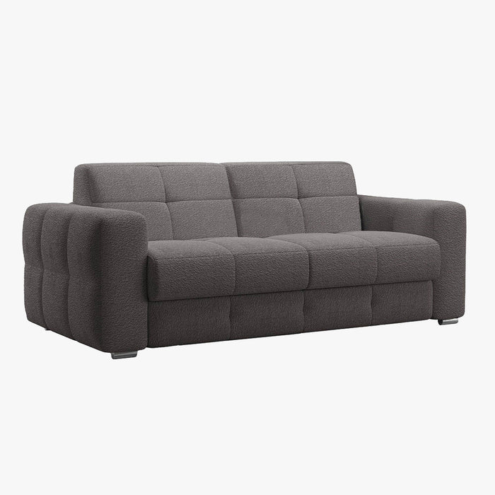 SAMINA Canapé 3 places convertible en tissu bouclette gris foncé matelas Memory 14 cm