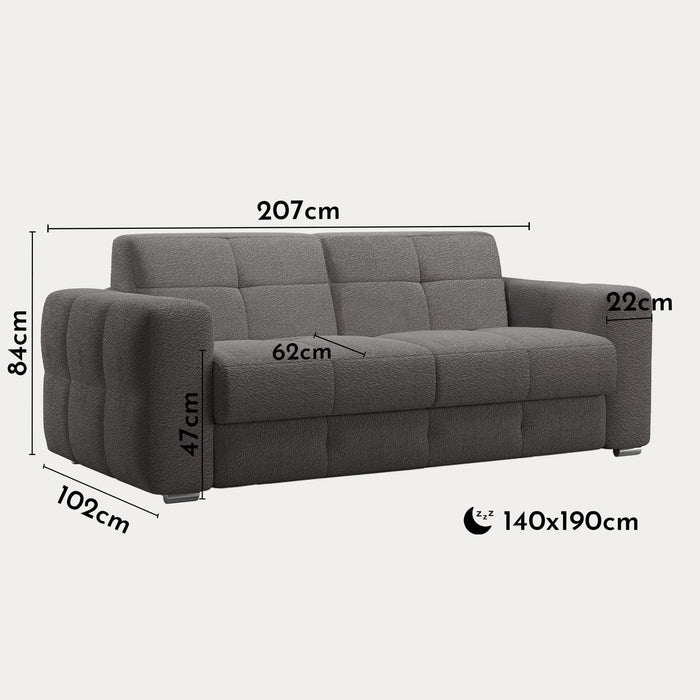SAMINA Canapé 3 places convertible en tissu bouclette gris foncé matelas Memory 14 cm