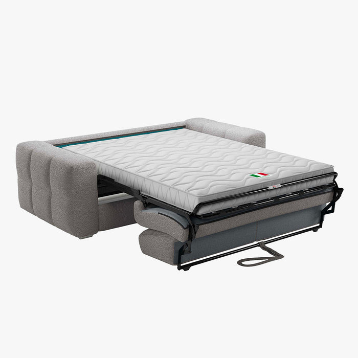 SAMINA Canapé 3 places convertible en tissu bouclette gris matelas Memory 14 cm