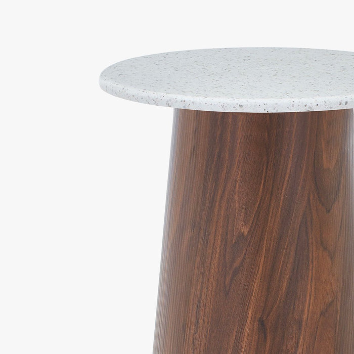 SANA - 40 Table d'appoint en marbre composite pieds couleur bois foncé D40 cm