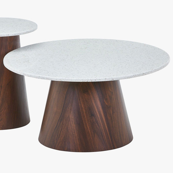 SANA - 80 Table basse ronde en marbre composite pieds couleur bois foncé D80 cm