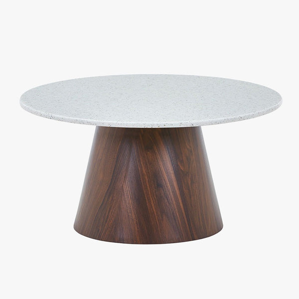 SANA - 80 Table basse ronde en marbre composite pieds couleur bois foncé D80 cm
