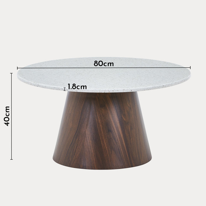 SANA - 80 Table basse ronde en marbre composite pieds couleur bois foncé D80 cm
