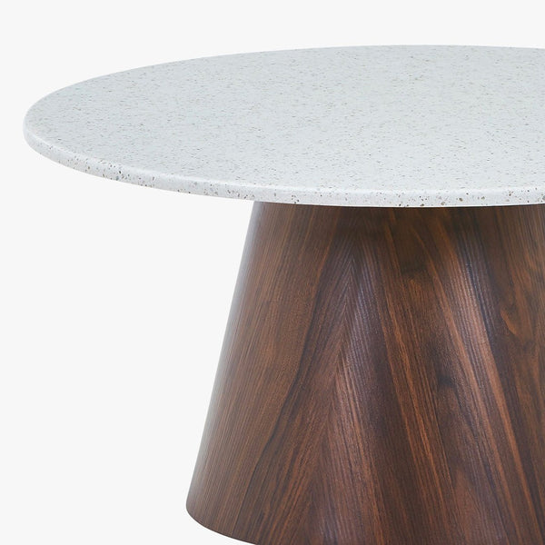 SANA - 80 Table basse ronde en marbre composite pieds couleur bois foncé D80 cm