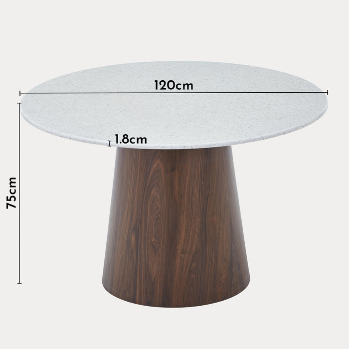 SANA XL Table à manger ronde en marbre composite pieds couleur bois foncé 120 cm