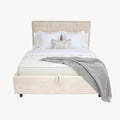 SANEL Lit double en tissu beige avec coffre 160x200 cm