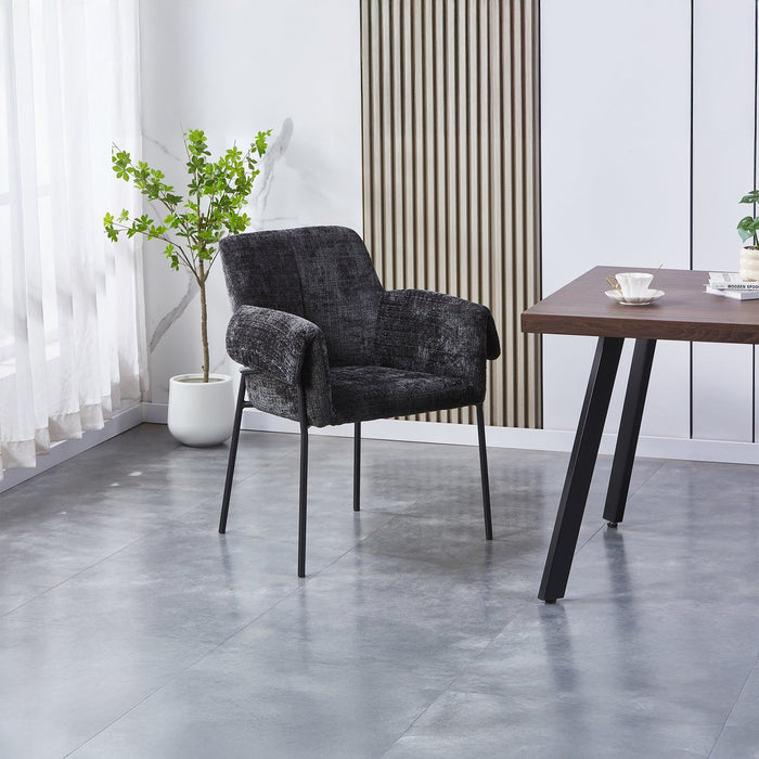 SARA Chaise en tissu noir pieds en métal noir