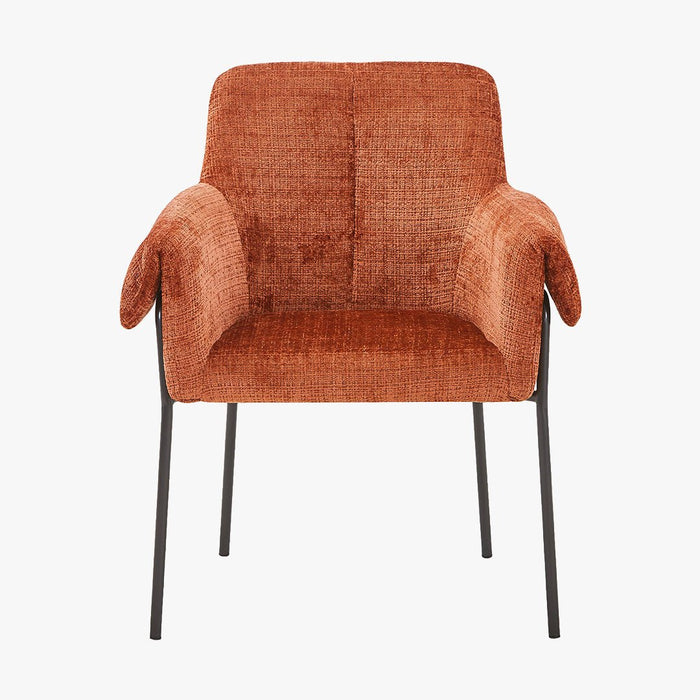 SARA Chaise en tissu terracotta pieds en métal noir