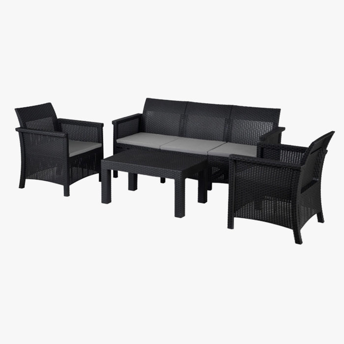 SAVIO Ensemble de mobilier de jardin 5 places avec table noir