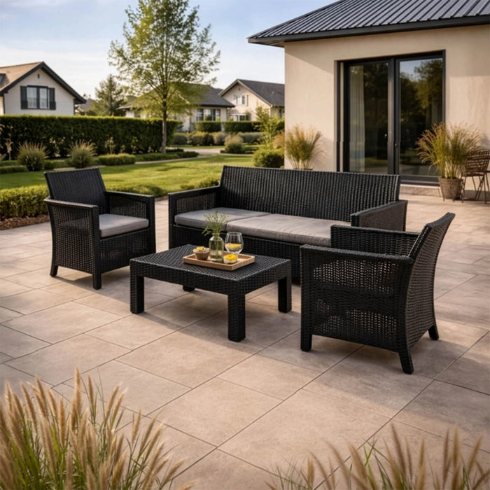 SAVIO Ensemble de mobilier de jardin 5 places avec table noir – Mobilier de jardin Mobilier Deco