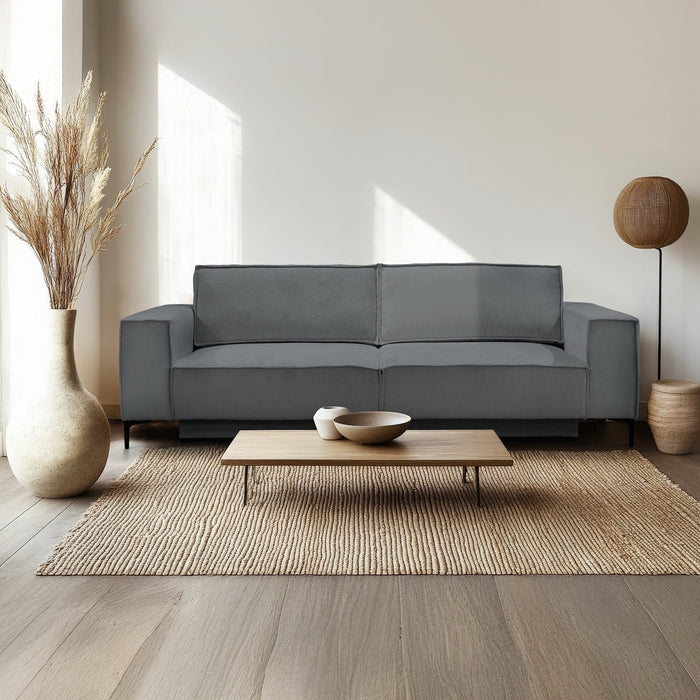SAYLA Canapé 3 places convertible en tissu gris foncé