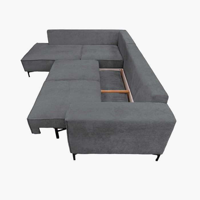 SAYLA Canapé d'angle convertible en tissu gris foncé - Angle gauche