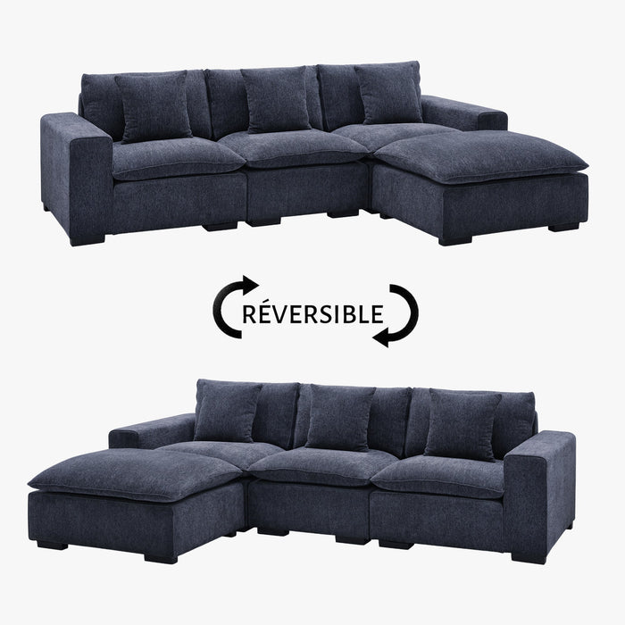 SELENIA Canapé d'angle modulable et réversible en tissu bleu