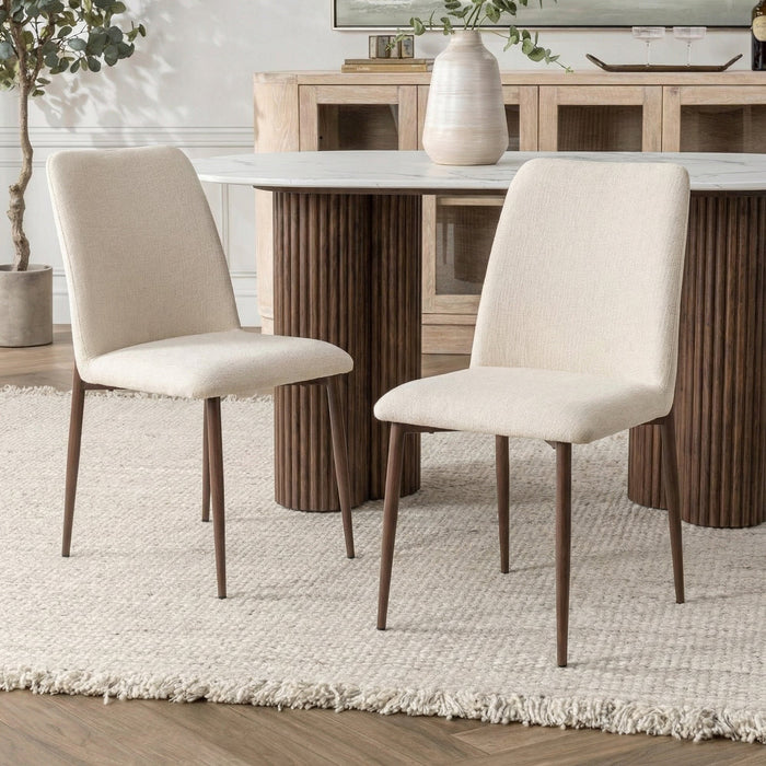 SELIA Lot de 2 chaises en tissu beige pieds couleur bois foncé