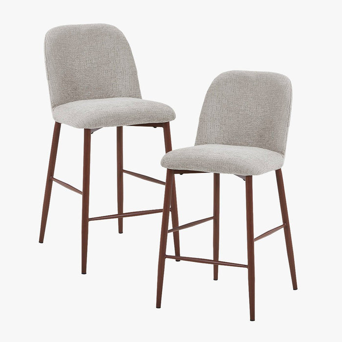 SELIA Lot de 2 tabourets en tissu taupe clair pieds couleur bois foncé