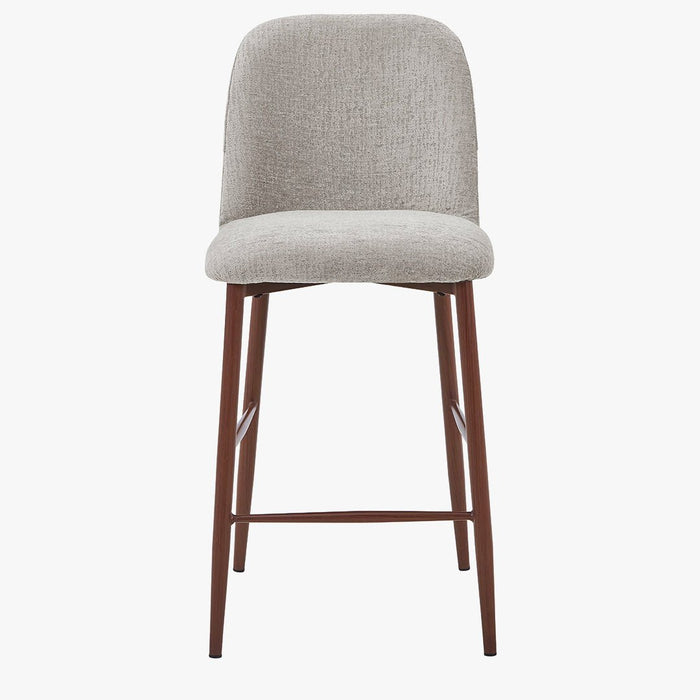SELIA Lot de 2 tabourets en tissu taupe clair pieds couleur bois foncé