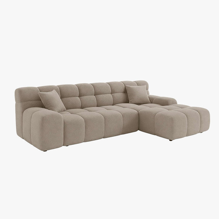 SERENA Canapé d'angle tissu bouclette beige foncé - Angle droit