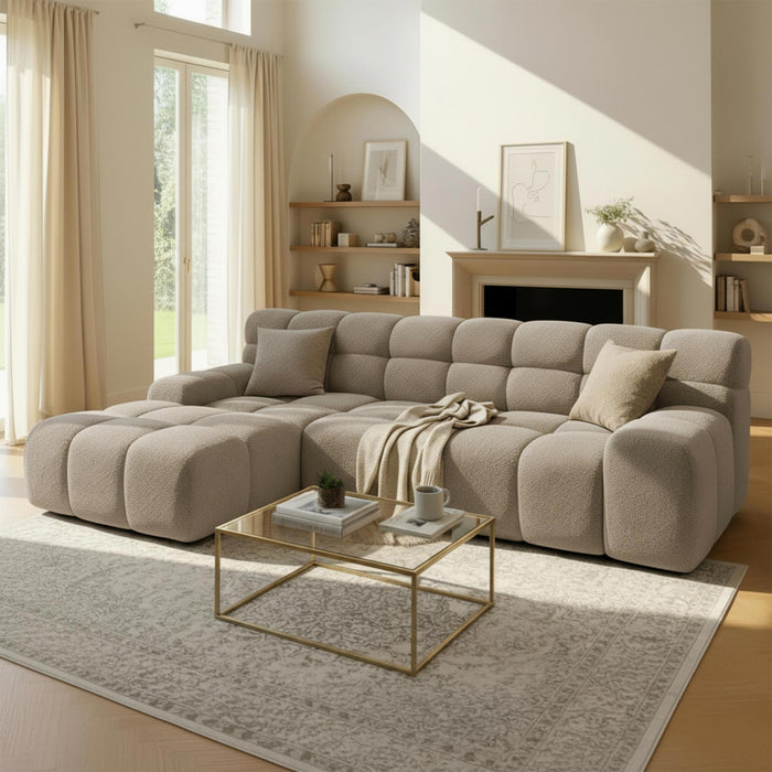 SERENA Canapé d'angle tissu bouclette beige foncé - Angle gauche